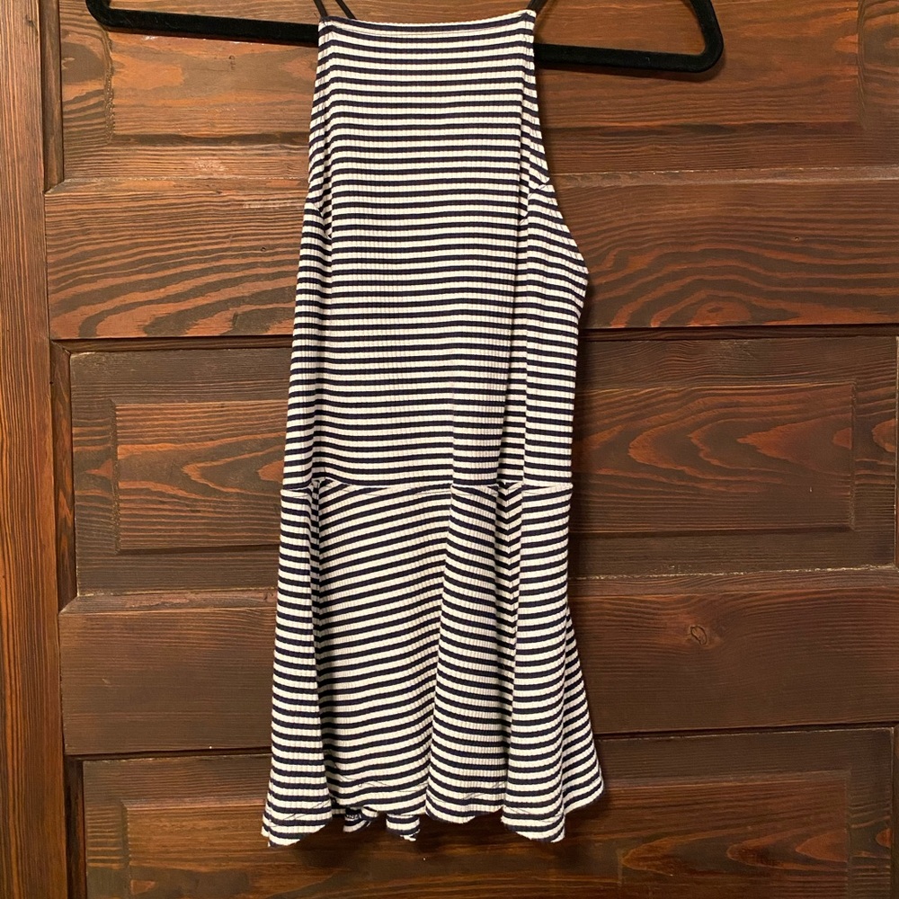 Black and white striped peplum tank